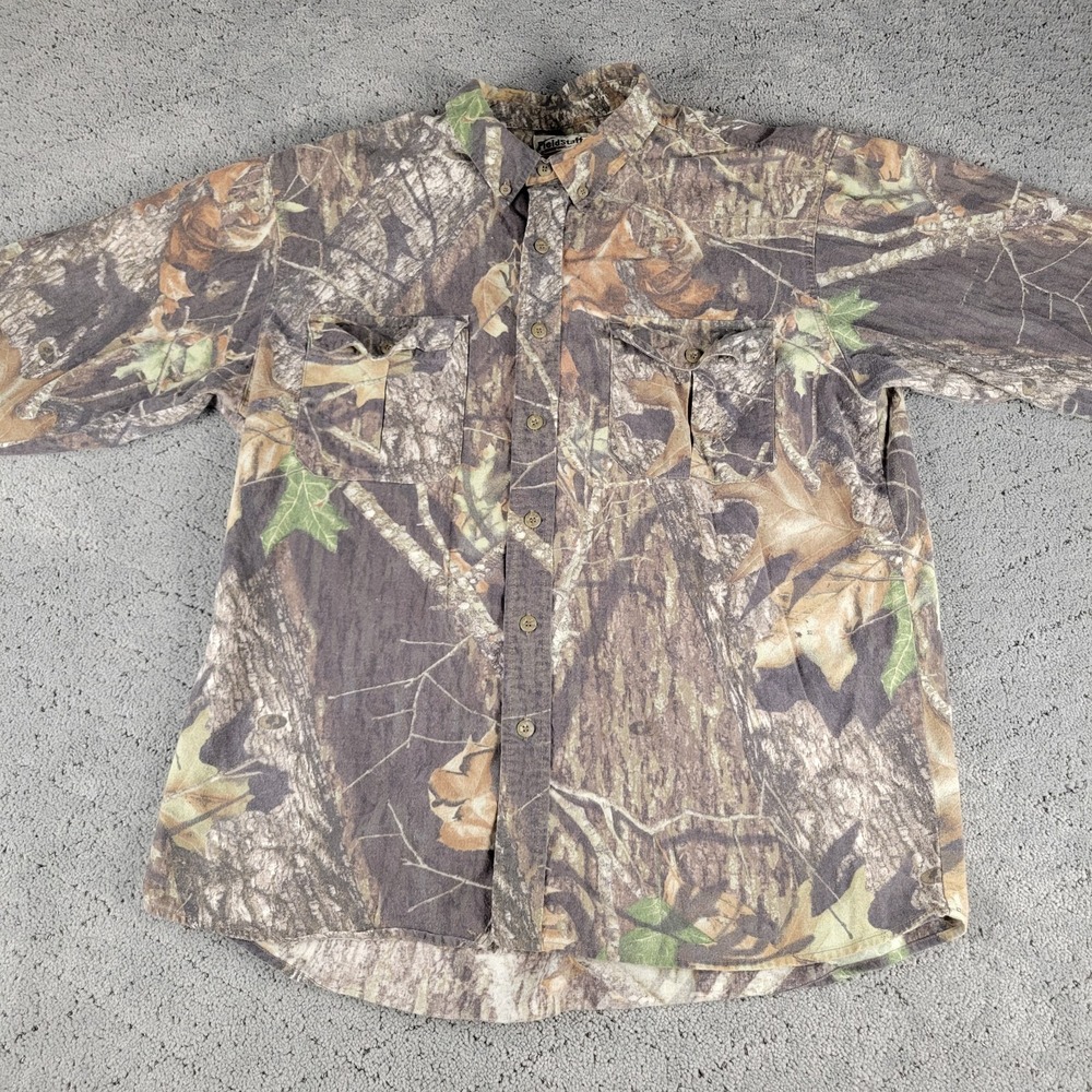 Mossy Oak Fieldstaff Shirt Mens L Camo Button Down Long Sleeve Hunting Pockets